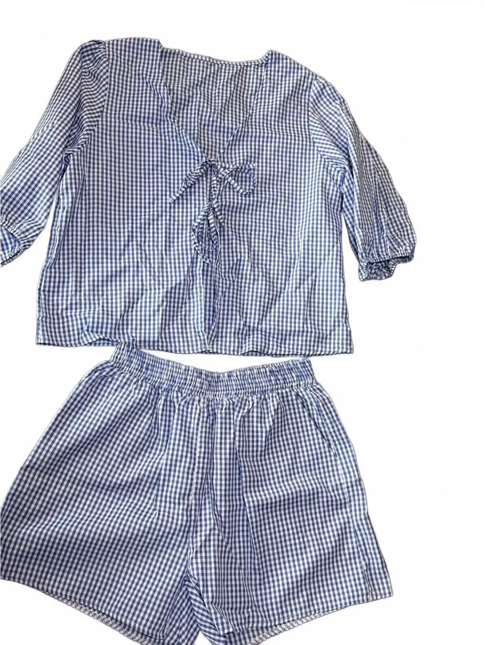 Blue and White Gingham Two-Piece Set Top and Shorts Size 1